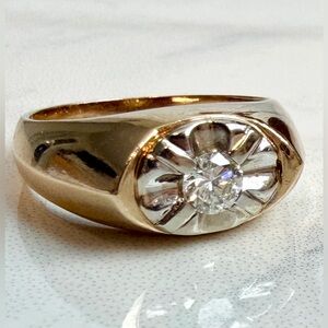 Heavy Vintage Estate 14k Diamond Ring Illusion Setting Size 8.5 Two Tone